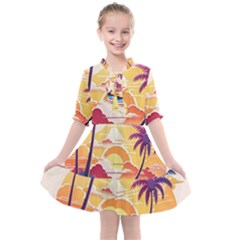 Nature Tropical Palm Trees Sunset Kids  All Frills Chiffon Dress by uniart180623