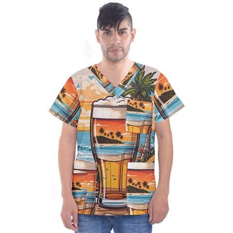 Beach Summer Drink Men s V-neck Scrub Top by uniart180623