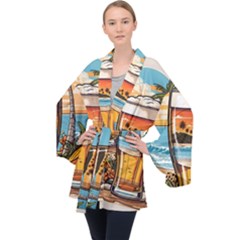 Beach Summer Drink Long Sleeve Velvet Kimono  by uniart180623