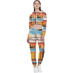 Beach Summer Drink Cropped Zip Up Lounge Set by uniart180623