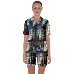 Northern Lights Aurora Borealis Satin Short Sleeve Pajamas Set by uniart180623