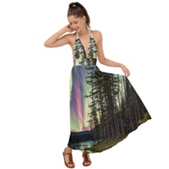 Northern Lights Aurora Borealis Backless Maxi Beach Dress by uniart180623