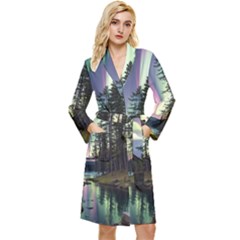 Northern Lights Aurora Borealis Long Sleeve Velvet Robe by uniart180623