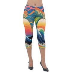 Waves Rainbow Sea Lightweight Velour Capri Leggings  by uniart180623