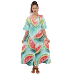 Watermelon Fruit Juicy Summer Heat Kimono Sleeve Boho Dress by uniart180623