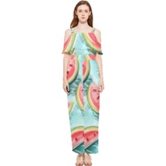 Watermelon Fruit Juicy Summer Heat Draped Sleeveless Chiffon Jumpsuit