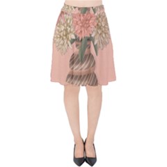 Flowers Vase Rose Plant Vintage Velvet High Waist Skirt by uniart180623