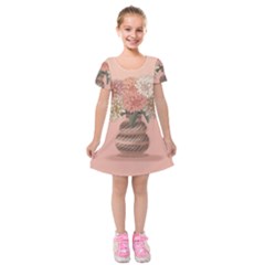 Flowers Vase Rose Plant Vintage Kids  Short Sleeve Velvet Dress by uniart180623