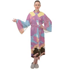 Pink Mountains Grand Canyon Psychedelic Mountain Maxi Velvet Kimono by uniart180623