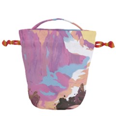 Pink Mountains Grand Canyon Psychedelic Mountain Drawstring Bucket Bag by uniart180623