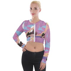 Pink Mountains Grand Canyon Psychedelic Mountain Long Sleeve Cropped Velvet Jacket by uniart180623