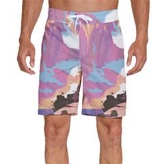 Pink Mountains Grand Canyon Psychedelic Mountain Men s Beach Shorts by uniart180623