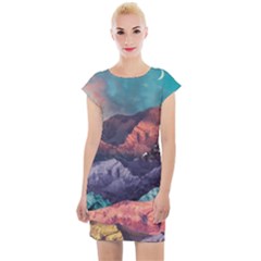 Adventure Psychedelic Mountain Cap Sleeve Bodycon Dress by uniart180623