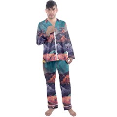 Adventure Psychedelic Mountain Men s Long Sleeve Satin Pajamas Set by uniart180623