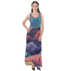 Adventure Psychedelic Mountain Sleeveless Velour Maxi Dress by uniart180623