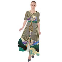 Surreal Art Psychadelic Mountain Waist Tie Boho Maxi Dress