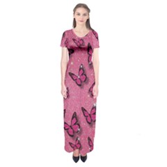 Pink Glitter Butterfly Short Sleeve Maxi Dress by uniart180623