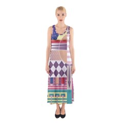 Abstract Shapes Colors Gradient Sleeveless Maxi Dress by pakminggu