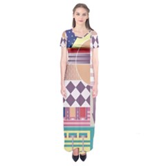 Abstract Shapes Colors Gradient Short Sleeve Maxi Dress by pakminggu