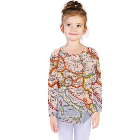 Vintage World Map Europe Globe Country State Kids  Long Sleeve T-shirt by Grandong