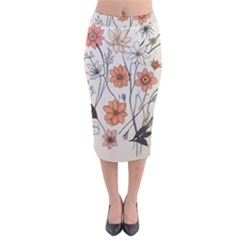 Flowers Pattern Plant Velvet Midi Pencil Skirt by pakminggu