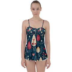 Christmas Tree Pattern Babydoll Tankini Top