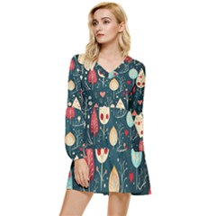 Christmas Tree Pattern Tiered Long Sleeve Mini Dress by pakminggu