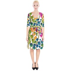 Plants Leaves Colorful Wrap Up Cocktail Dress