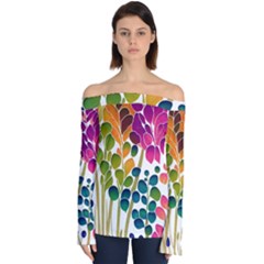 Plants Leaves Colorful Off Shoulder Long Sleeve Top