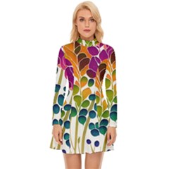 Plants Leaves Colorful Long Sleeve Velour Longline Dress