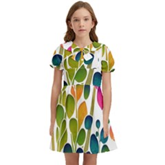 Plants Leaves Colorful Kids  Bow Tie Puff Sleeve Dress