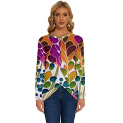 Plants Leaves Colorful Long Sleeve Crew Neck Pullover Top