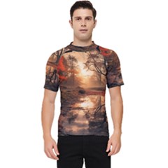 Trees Sunset Mist Men s Short Sleeve Rash Guard by pakminggu