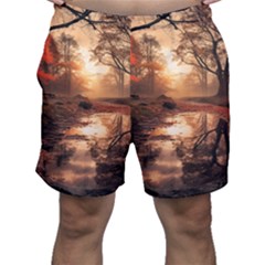 Trees Sunset Mist Men s Shorts by pakminggu