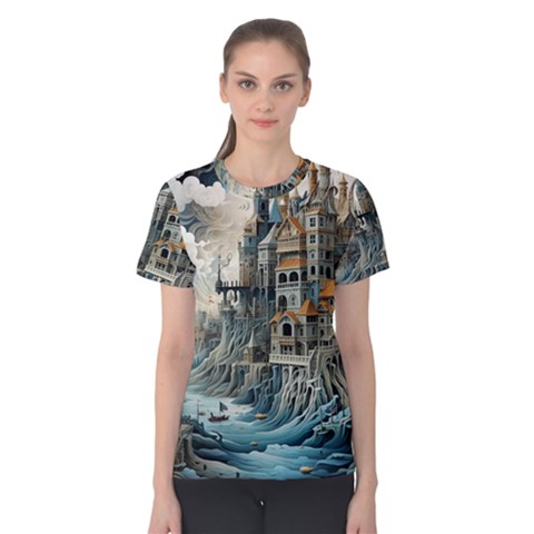 Castle Storm Sea Women s Cotton T-shirt by pakminggu