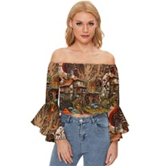 House Mushrooms Off Shoulder Flutter Bell Sleeve Top by pakminggu