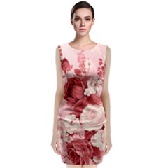 Red Pink Flower Petal Leaves Classic Sleeveless Midi Dress by pakminggu