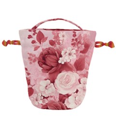 Red Pink Flower Petal Leaves Drawstring Bucket Bag by pakminggu