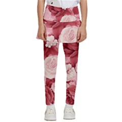 Red Pink Flower Petal Leaves Kids  Skirted Pants