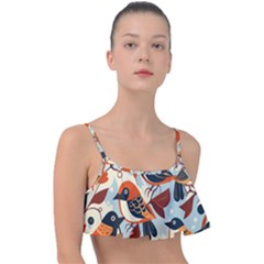 Vintage Birds Pattern Frill Bikini Top by Valentinaart