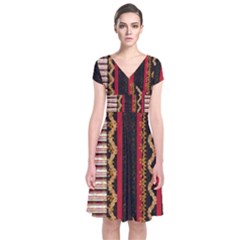 Textile Pattern Abstract Fabric Short Sleeve Front Wrap Dress by pakminggu