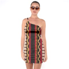 Textile Pattern Abstract Fabric One Shoulder Ring Trim Bodycon Dress