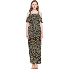 Pattern Abstract Runes Graphic Draped Sleeveless Chiffon Jumpsuit by pakminggu