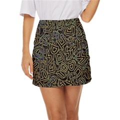 Pattern Abstract Runes Graphic Mini Front Wrap Skirt