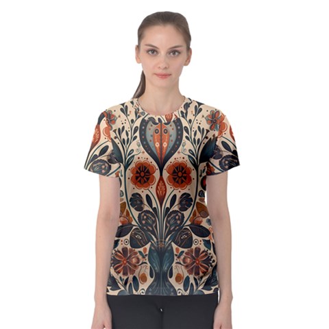 Flower Leaves Floral Women s Sport Mesh T-shirt by pakminggu