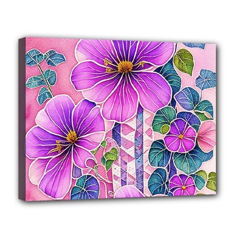 Flowers Leaves Canvas 14  X 11  (stretched) by pakminggu