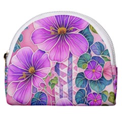 Flowers Leaves Horseshoe Style Canvas Pouch by pakminggu