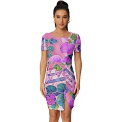 Flowers Leaves Fitted Knot Split End Bodycon Dress by pakminggu