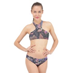 Flowers Iris Plant High Neck Bikini Set by pakminggu