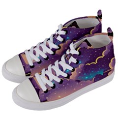 Fluffy Clouds Night Sky Women s Mid-top Canvas Sneakers by uniart180623